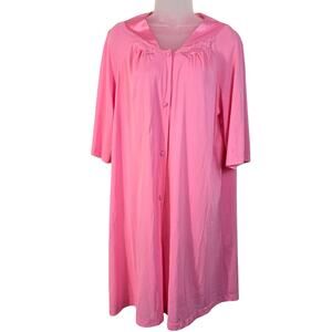 Vintage Vassarette Peignoir Robe House Coat Women's L Pink Button Up Made in USA